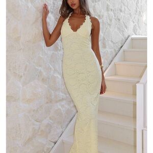 White fox destiny lace maxi dress in lemon yellow